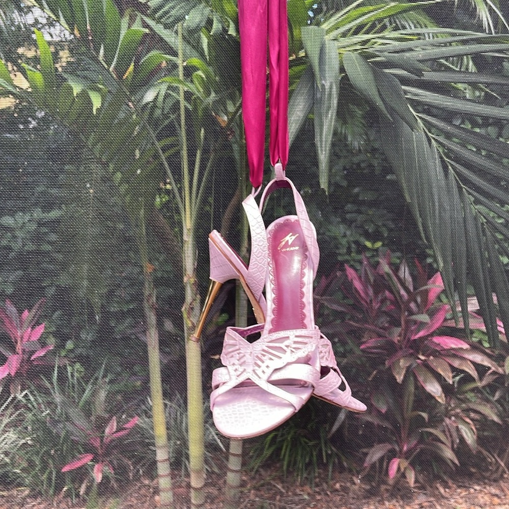 Women's Heels with Ribbon Accent, gold heel - Picture 2 of 14